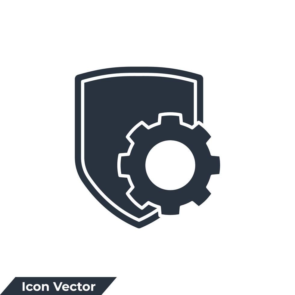 Ilustración de vector de logotipo de icono de engranaje y escudo. plantilla de símbolo de seguridad de gestión para la colección de diseño gráfico y web