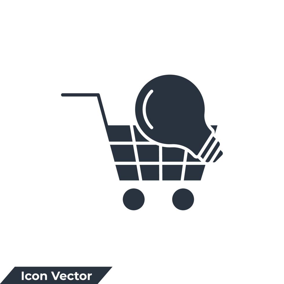 E-commerce solution icon logo vector illustration. shopping cart and lightbulb symbol template for graphic and web design collection