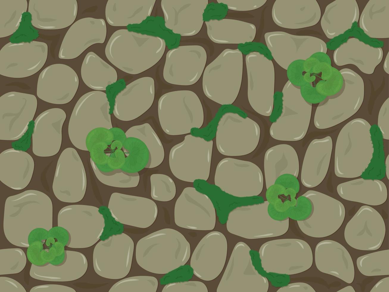 Stone wall with moss and small plants seamless background vector illustration