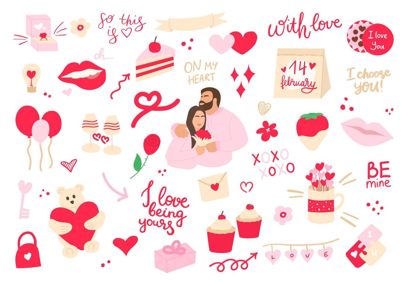 día de san valentín con elementos de amor. 14 de febrero ilustración vector