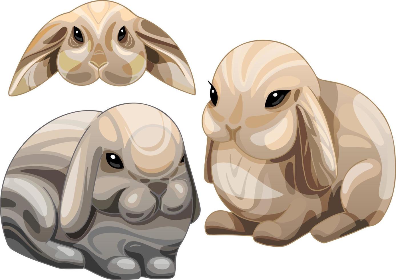A set of cartoon drawn animals. Rabbit breed of American fuzzy lop. vector