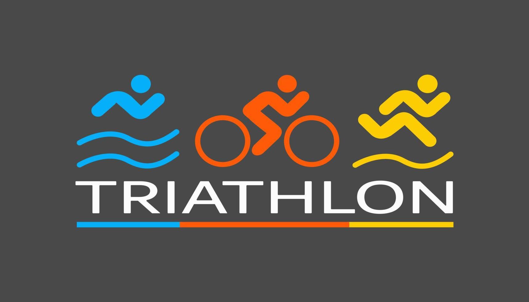Icon on the theme of sport, triathlon. Silhouettes of athletes, swimmer, cyclist, runner. vector