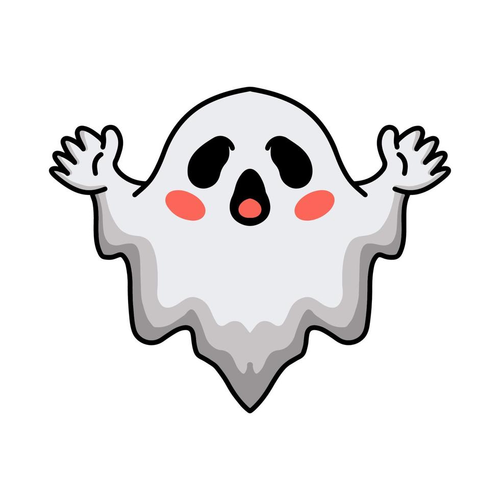 Cartoon cute halloween white ghost raising hands vector