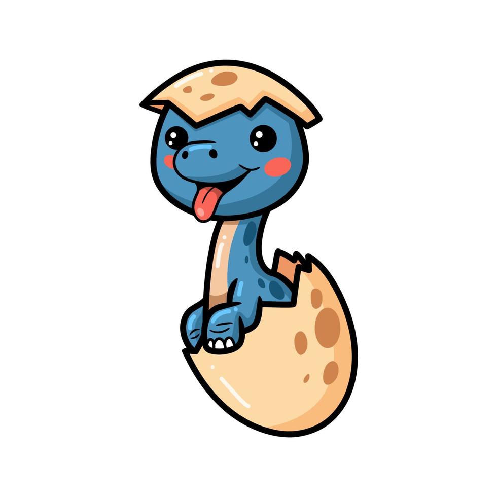 Cute little dinosaur cartoon hatching from egg vector