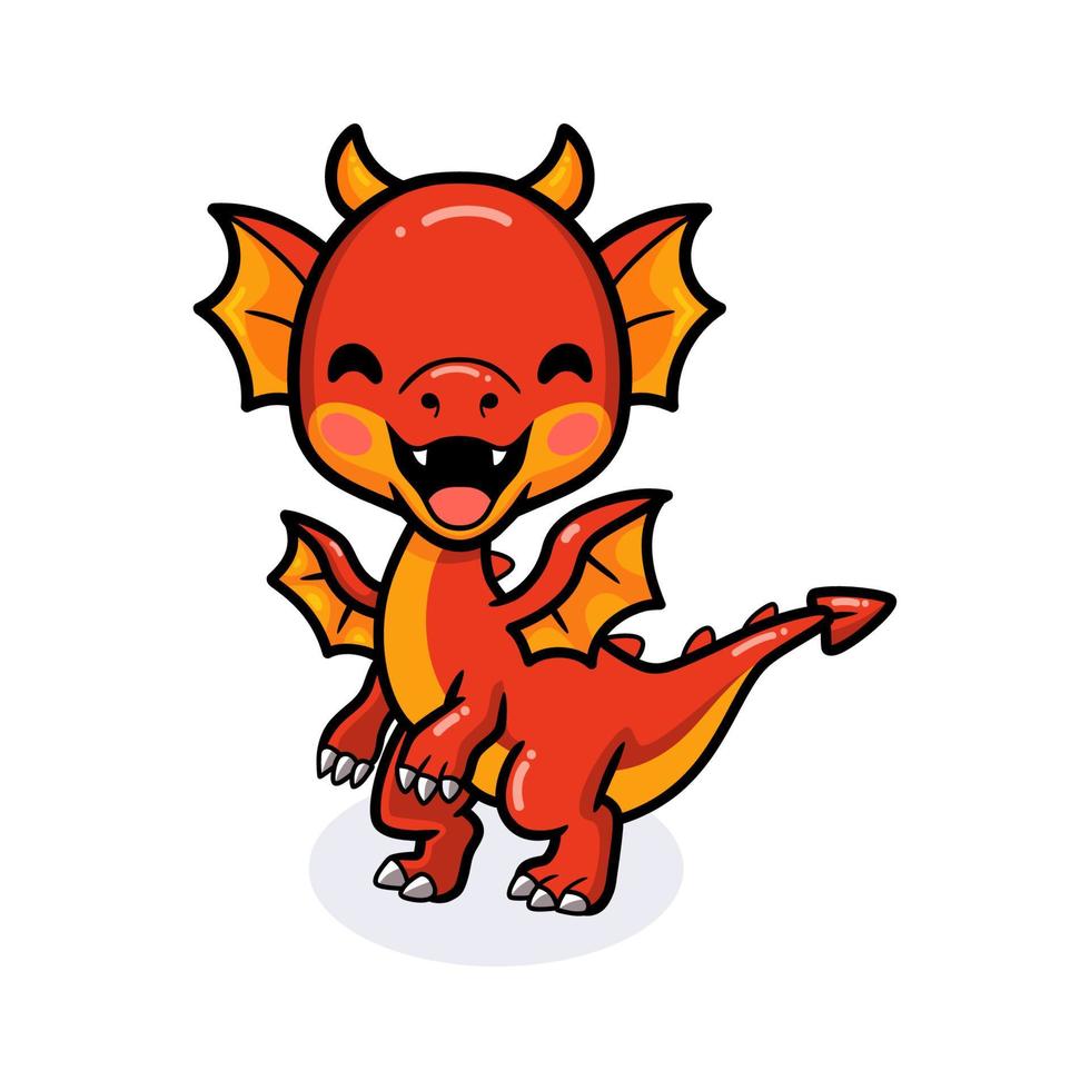 Cute red little dragon cartoon vector
