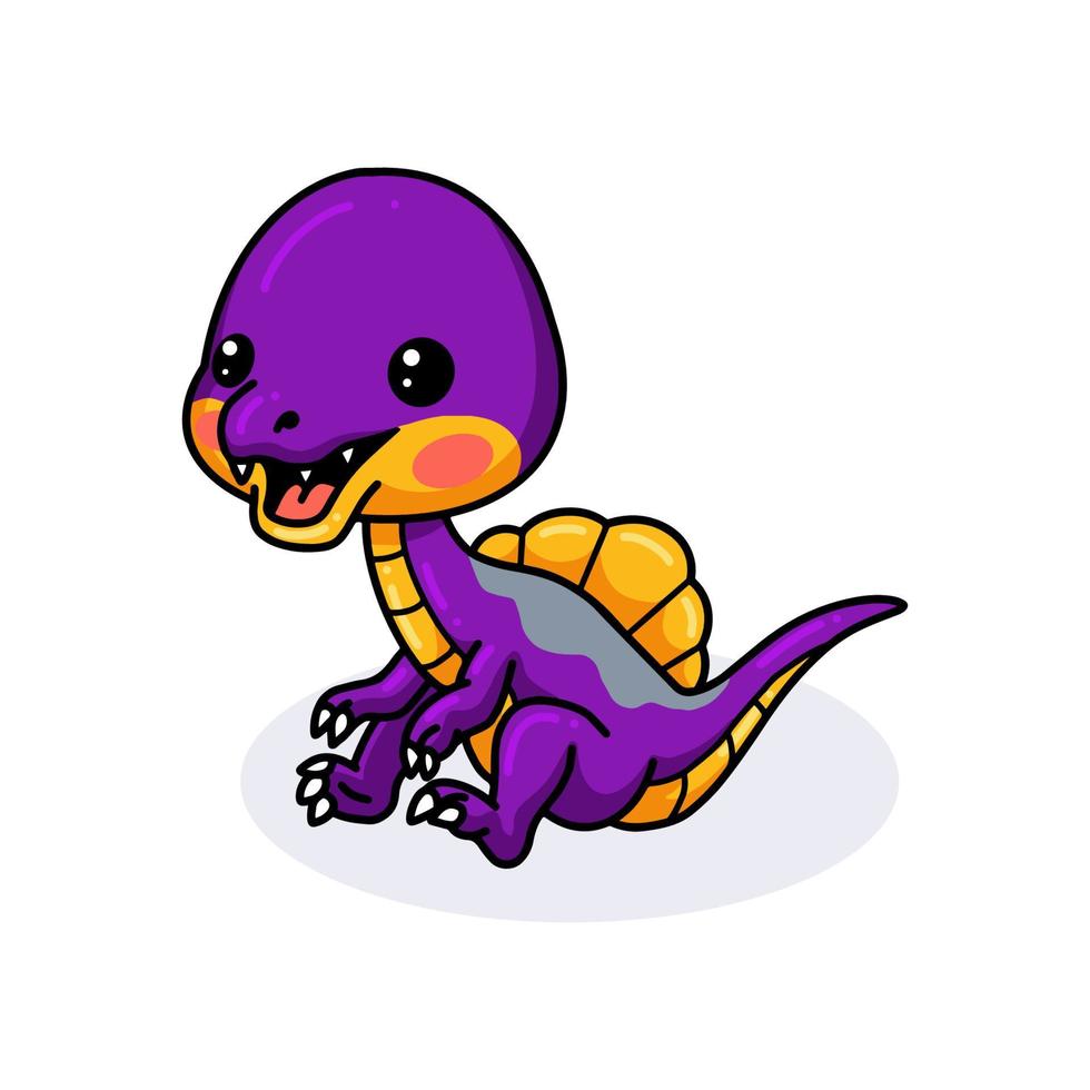 Cute purple little dinosaur cartoon sitting vector