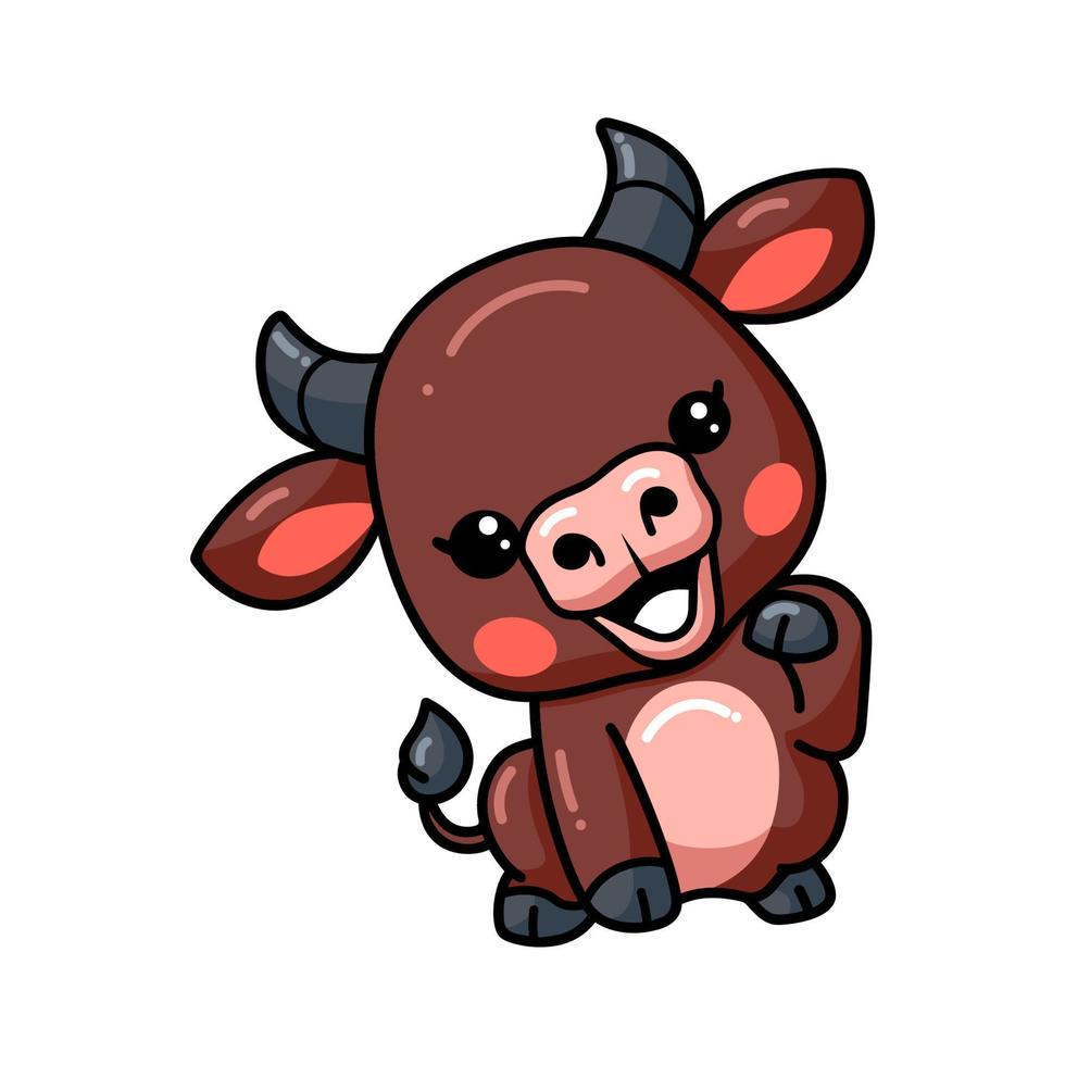 Cute baby buffalo cartoon posing vector