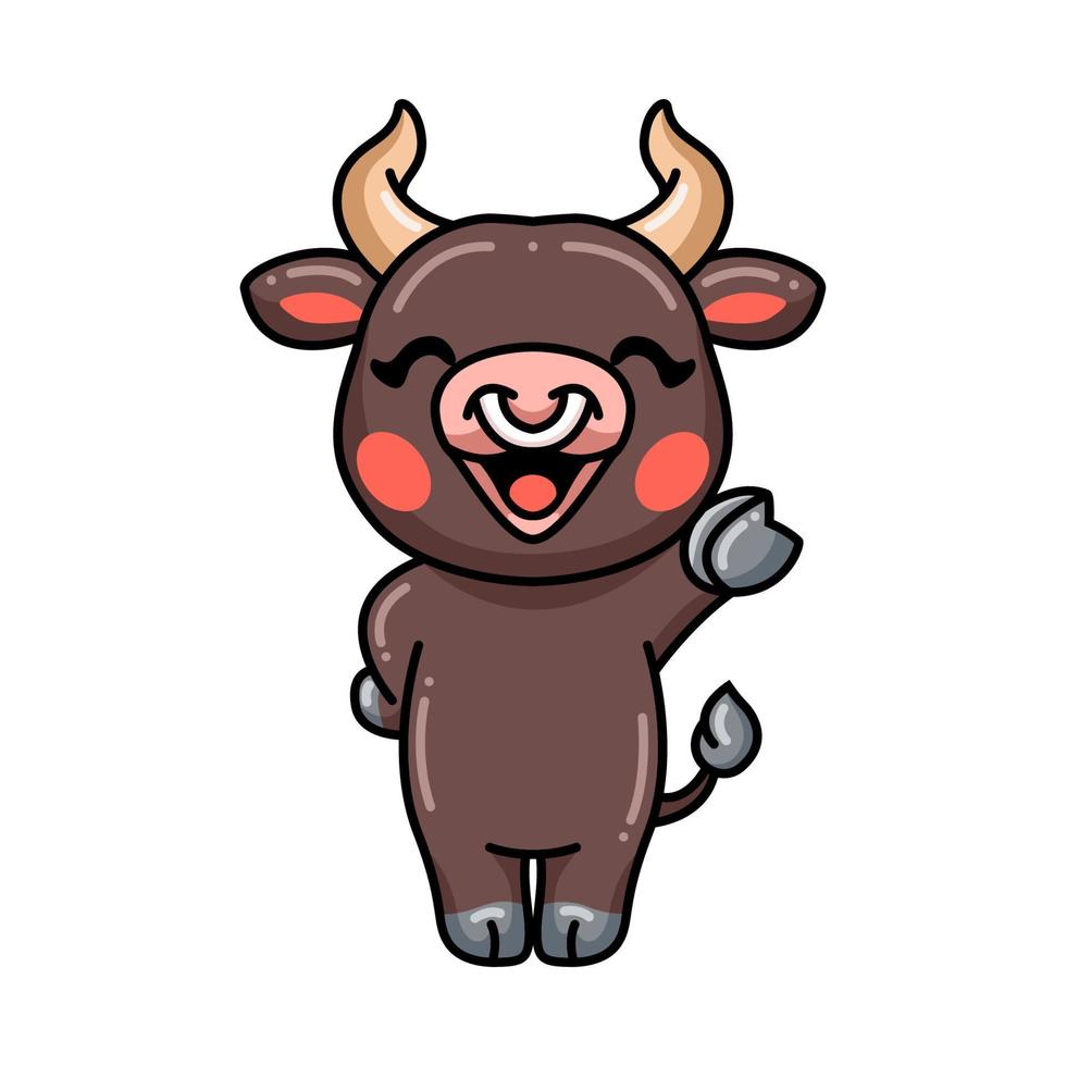 Cute baby bull cartoon waving hand vector