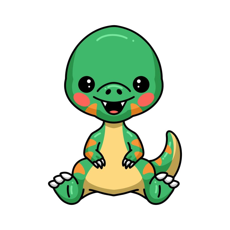 lindo pequeño dinosaurio de dibujos animados sentado vector