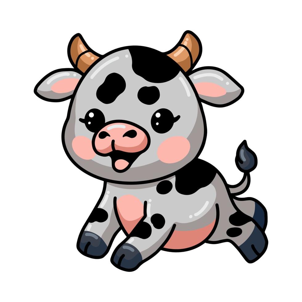 Cute baby cow cartoon jumping vector