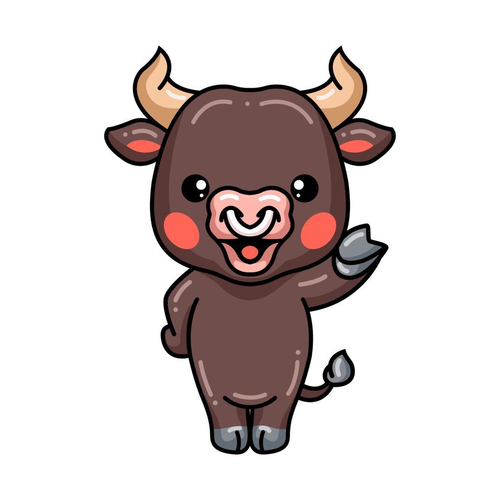 Cute baby bull cartoon waving hand vector