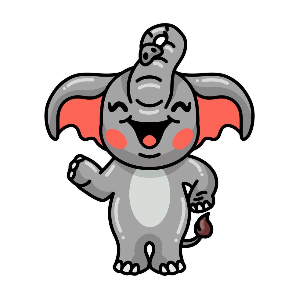 Cute baby elephant cartoon waving hand vector