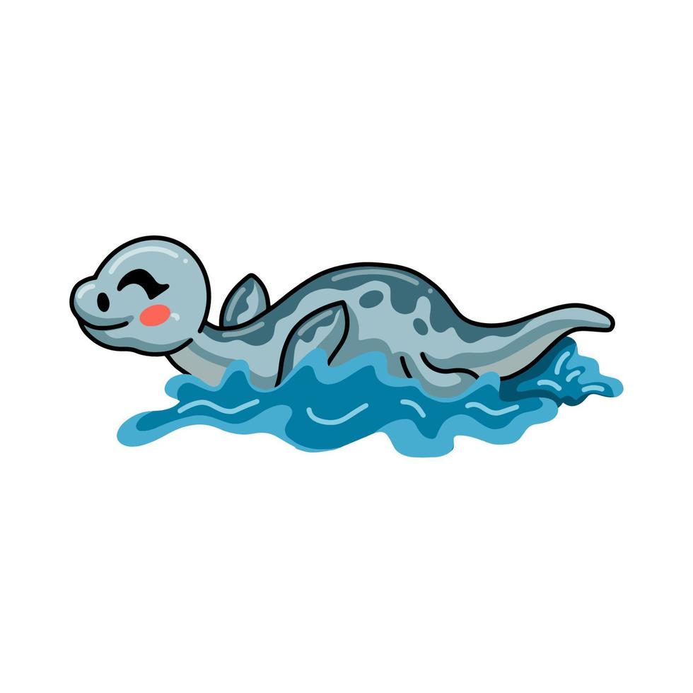Cute little dinosaur cartoon swimming vector