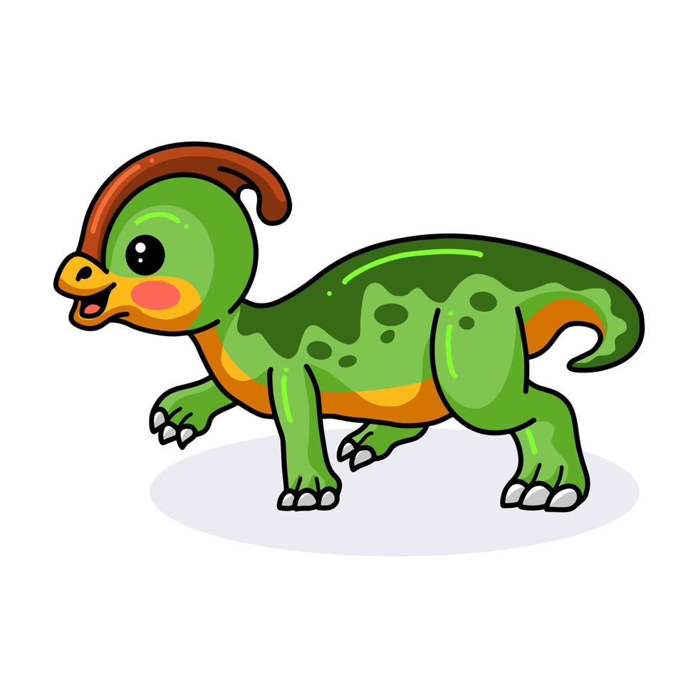 linda pequeña caricatura de dinosaurio parasaurolophus vector