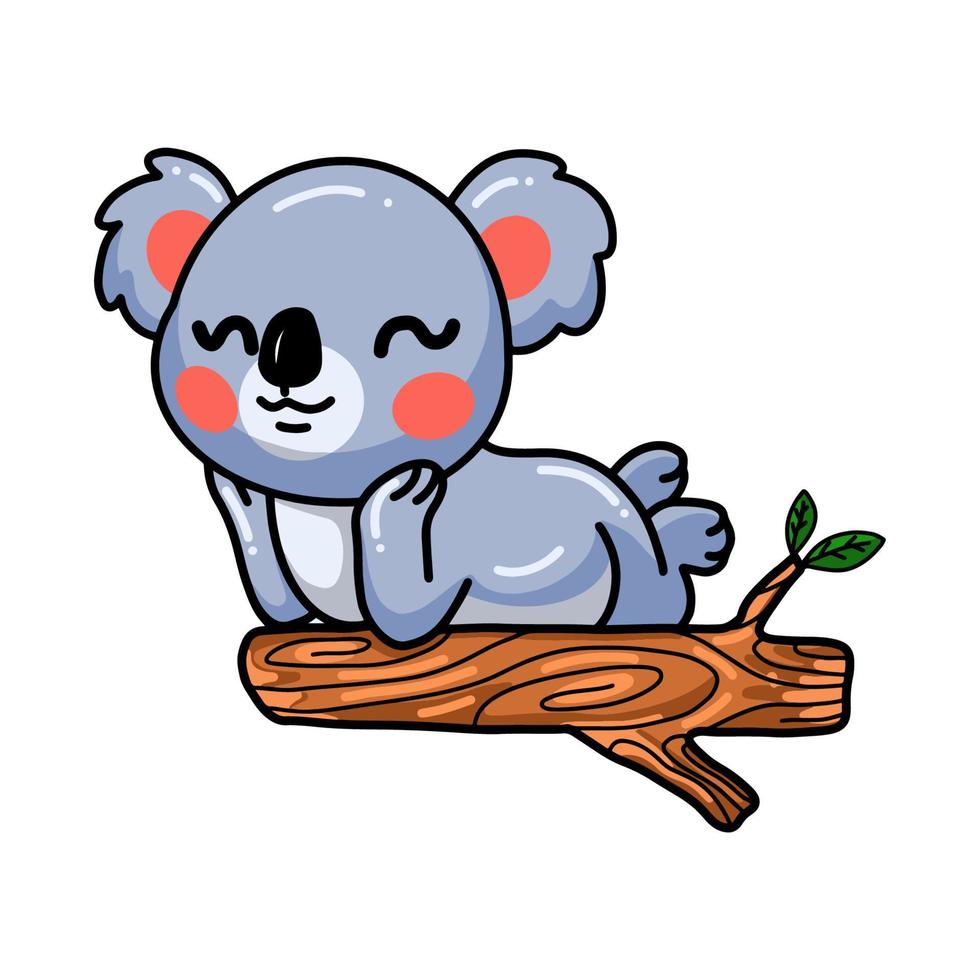 lindo, bebé, koala, caricatura, en, rama de árbol vector