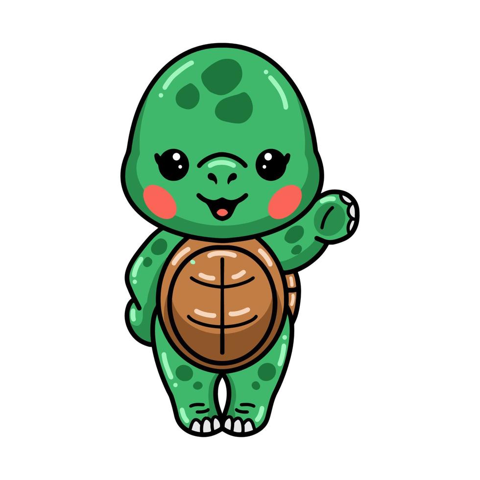 lindo bebé tortuga dibujos animados agitando la mano vector