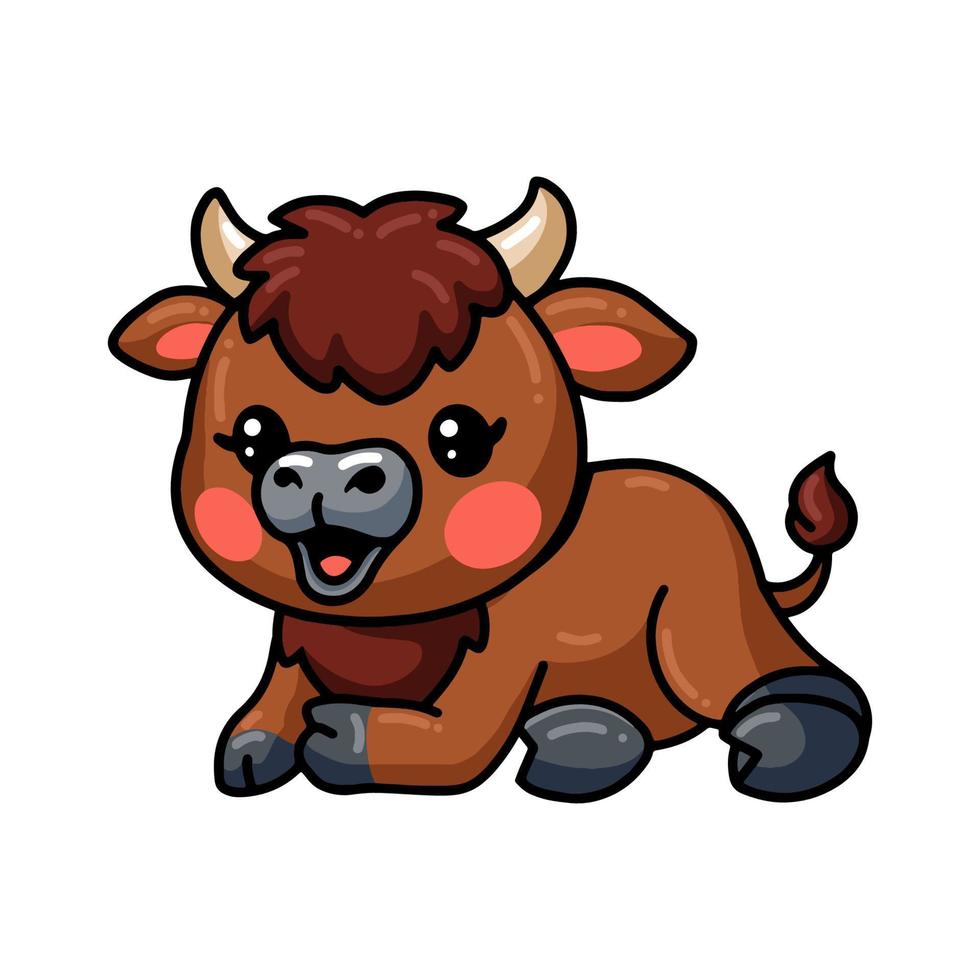 dibujos animados lindo bebé bisonte acostado vector