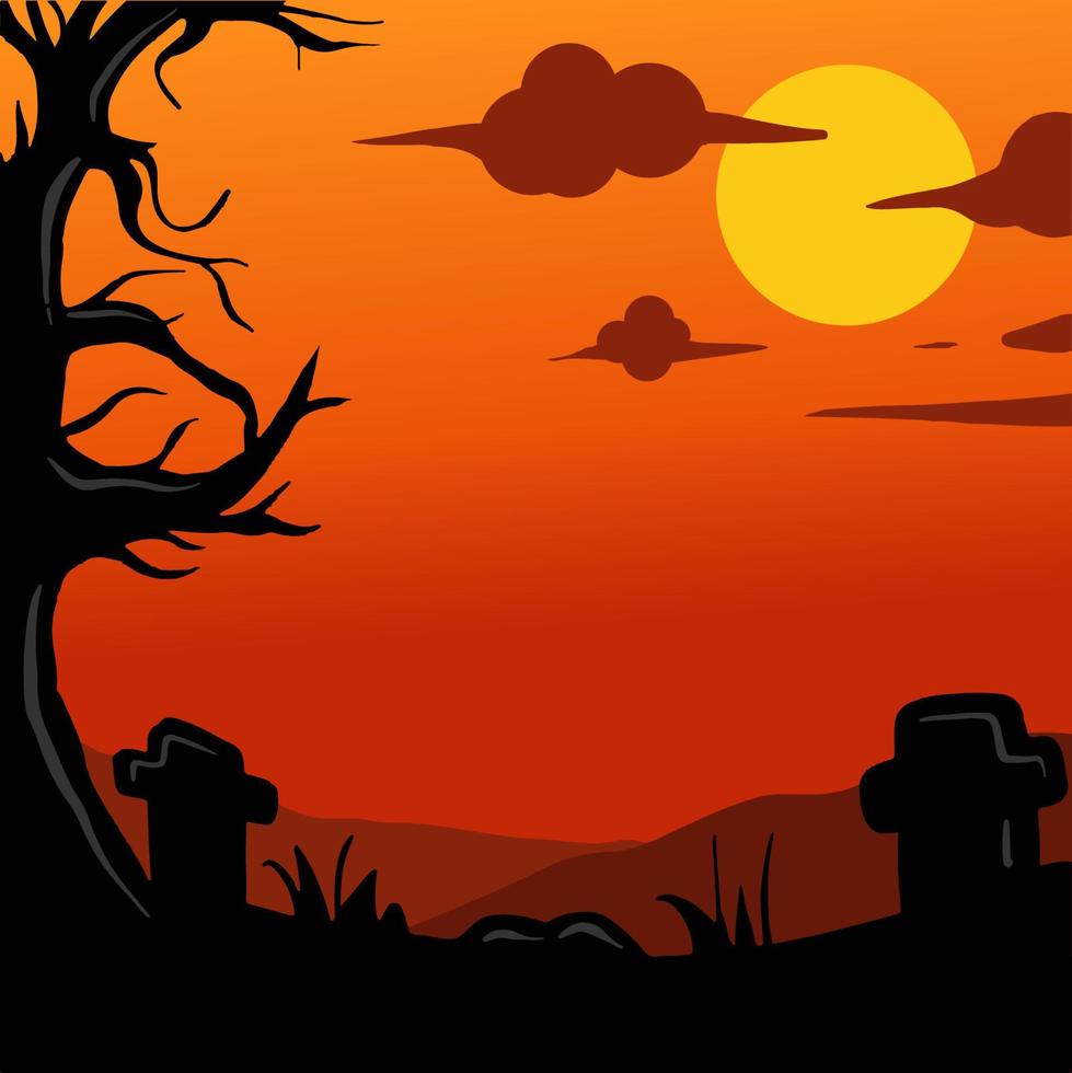 Halloween night background with graveyard vector