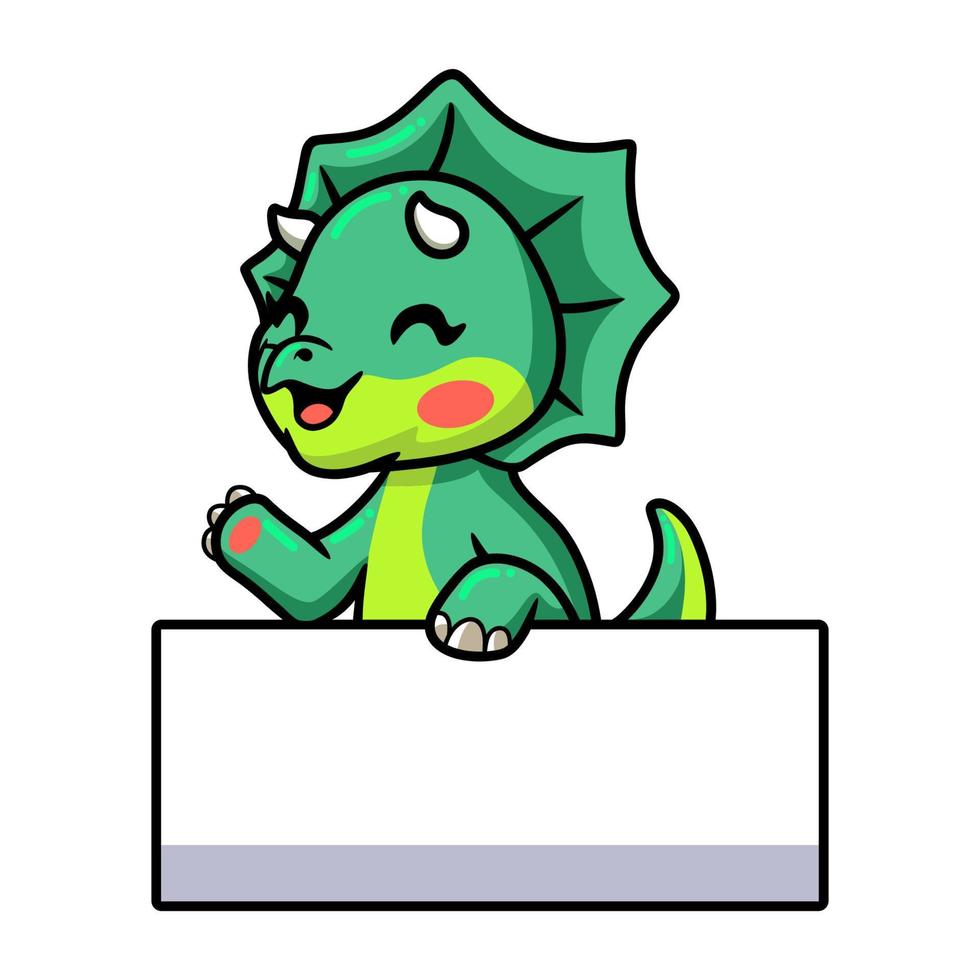 Cute little triceratops dinosaur cartoon with blank sign vector