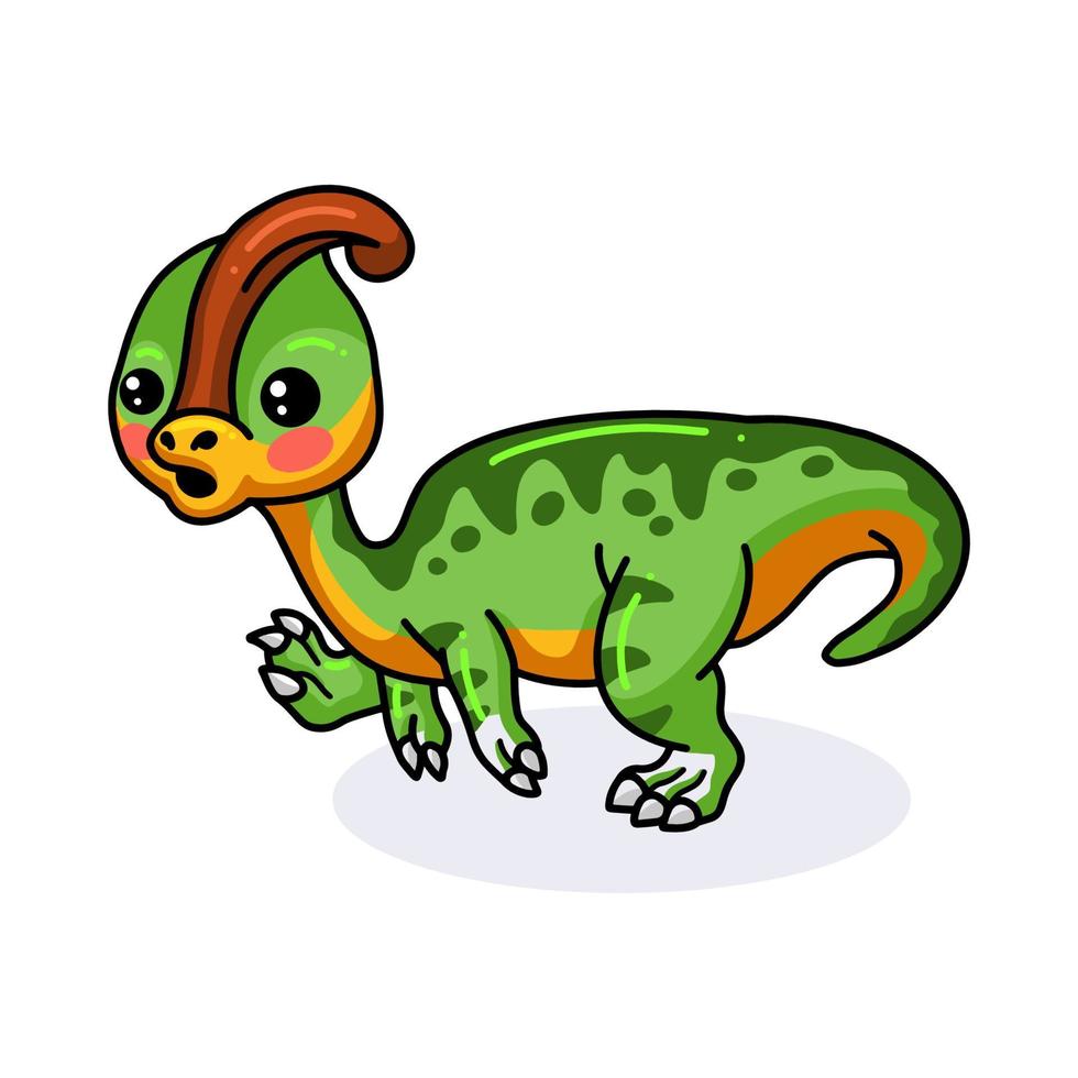 linda pequeña caricatura de dinosaurio parasaurolophus vector