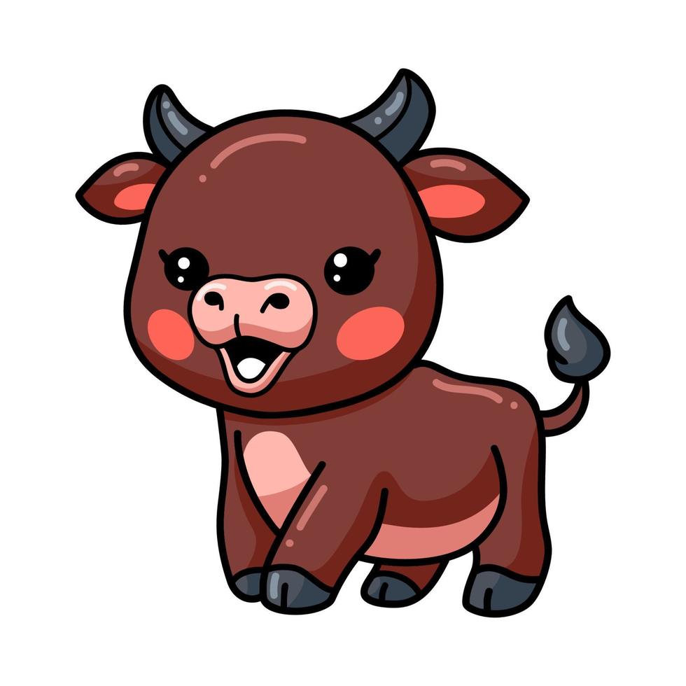 Cute happy baby buffalo cartoon vector