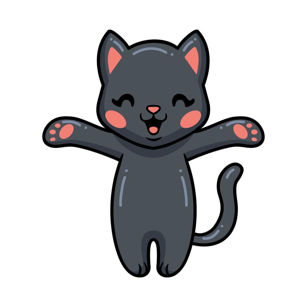 lindo, pequeño gato negro, caricatura, posición vector