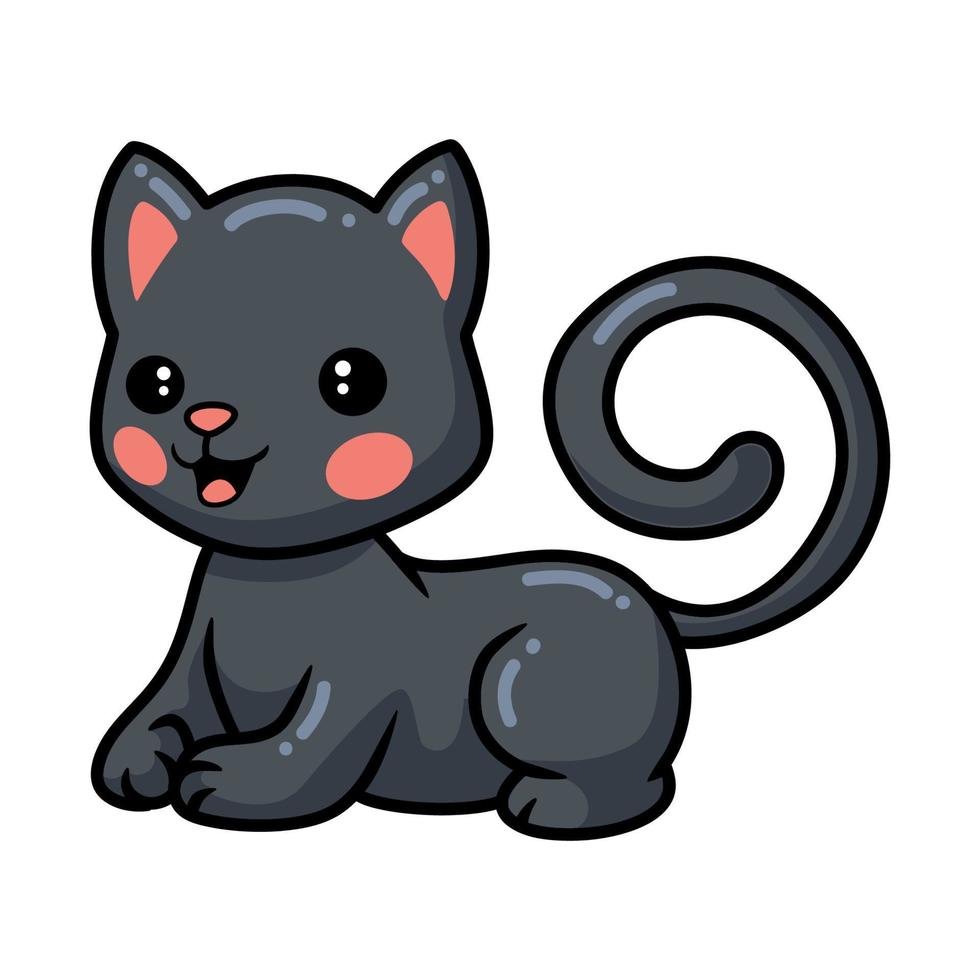 Cute black little cat cartoon lying down vector