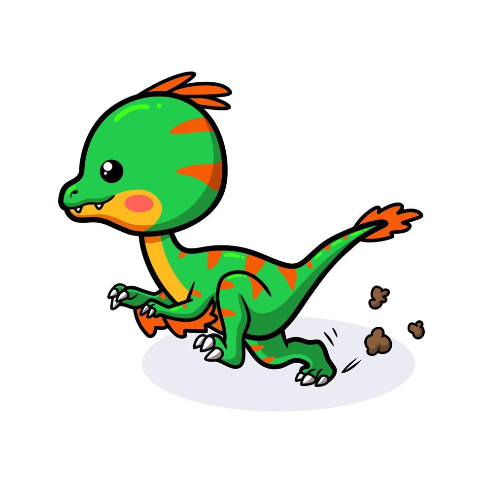 Cute little oviraptor dinosaur cartoon running vector