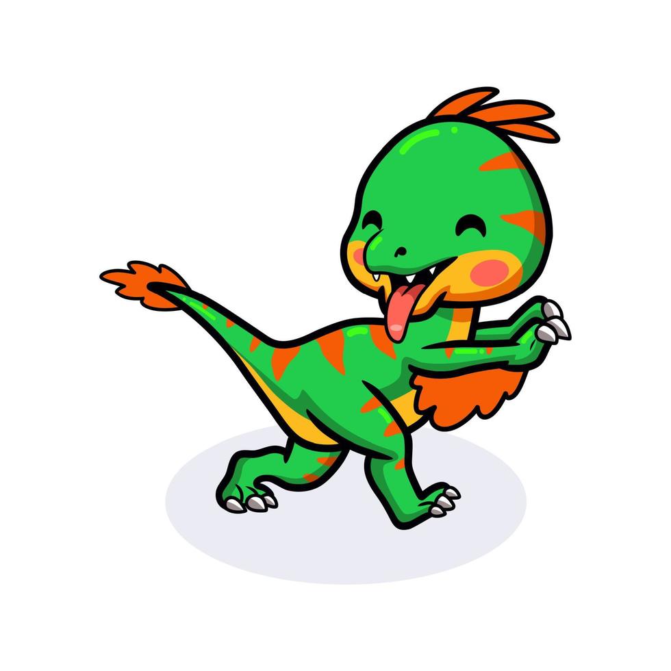 Cute little oviraptor dinosaur cartoon walking vector