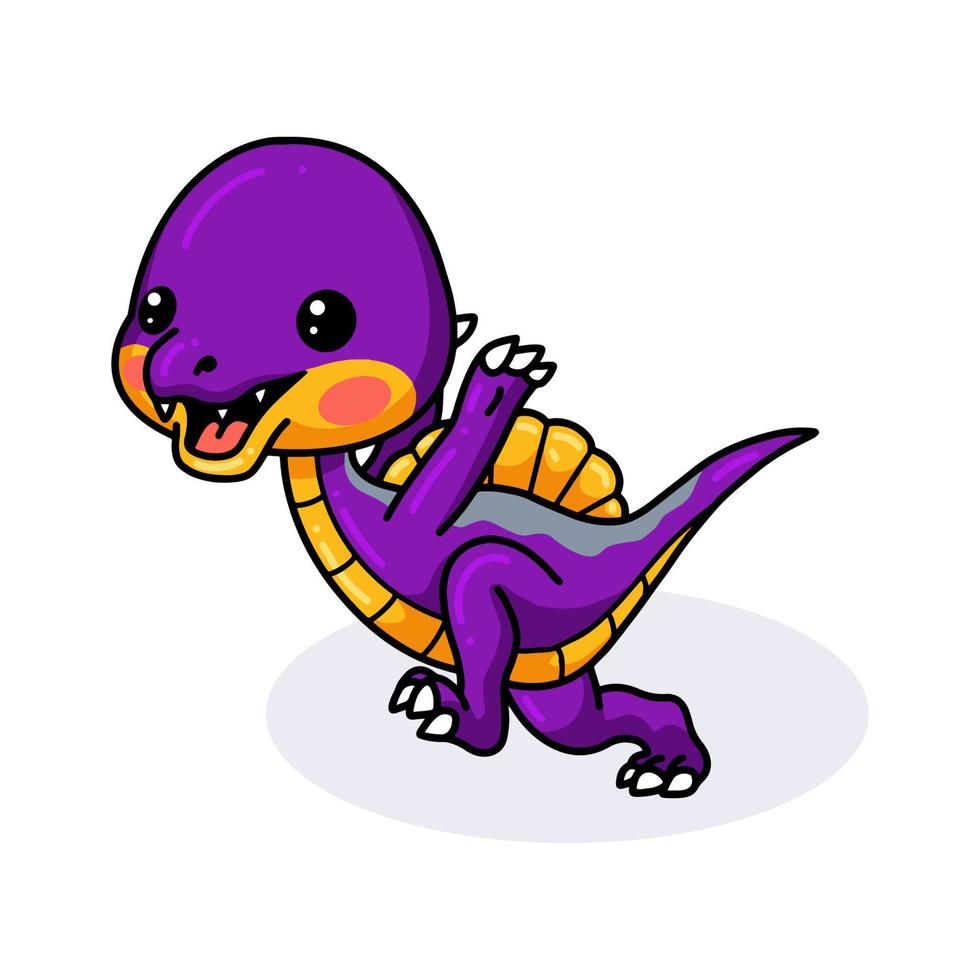 Cute purple little dinosaur cartoon running vector