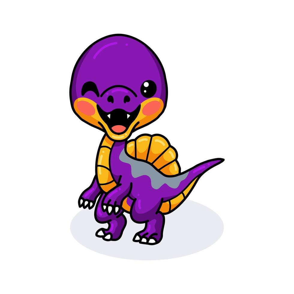 dibujos animados lindo pequeño dinosaurio púrpura vector