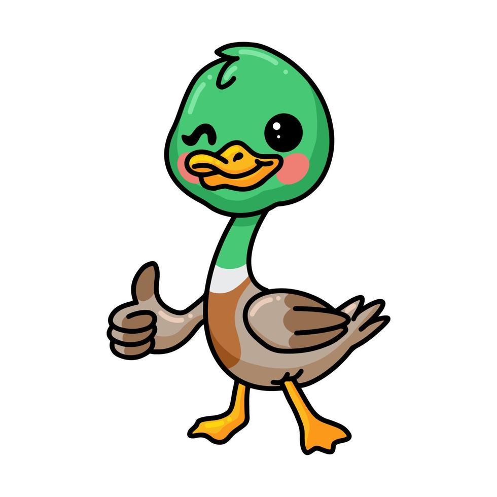 Cute little duck cartoon giving thumb up vector