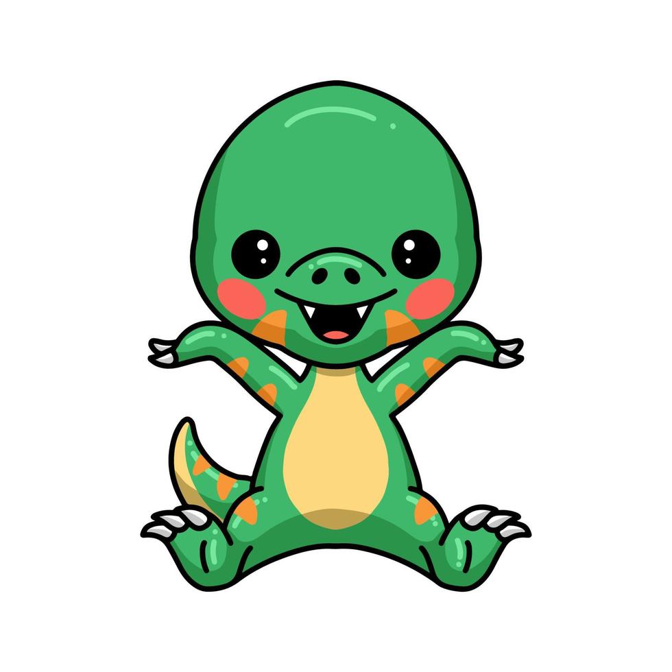 lindo pequeño dinosaurio de dibujos animados sentado vector