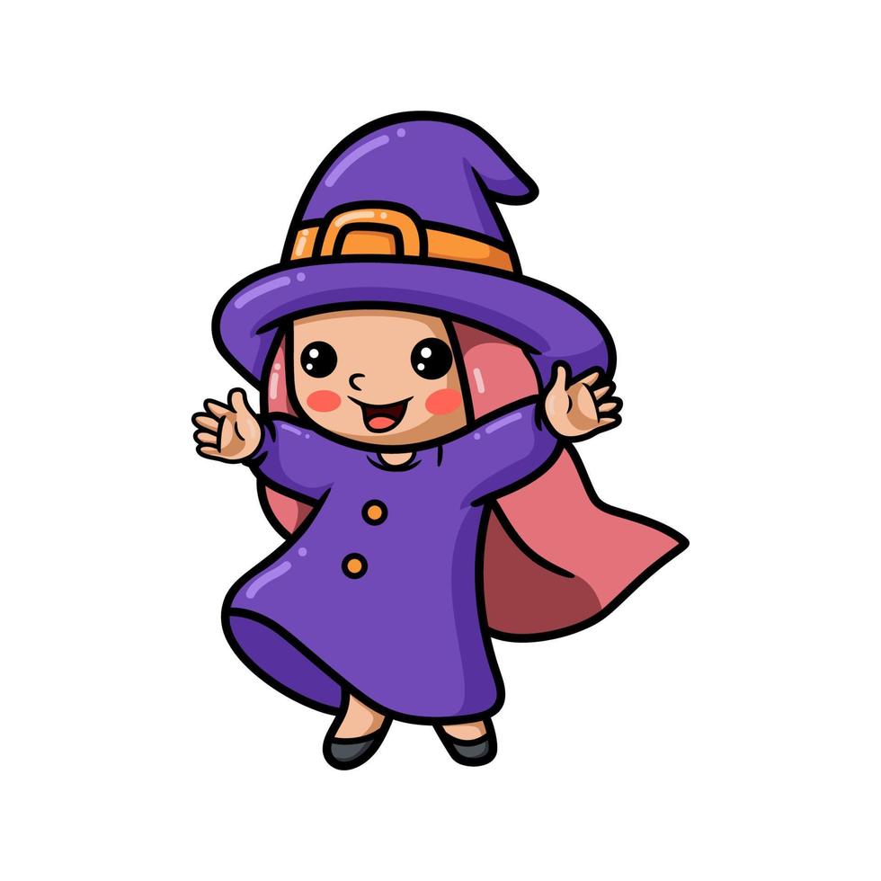Cute little witch girl cartoon raising hands vector