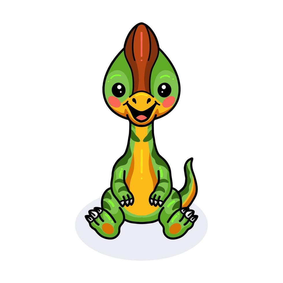 Cute little parasaurolophus dinosaur cartoon sitting vector