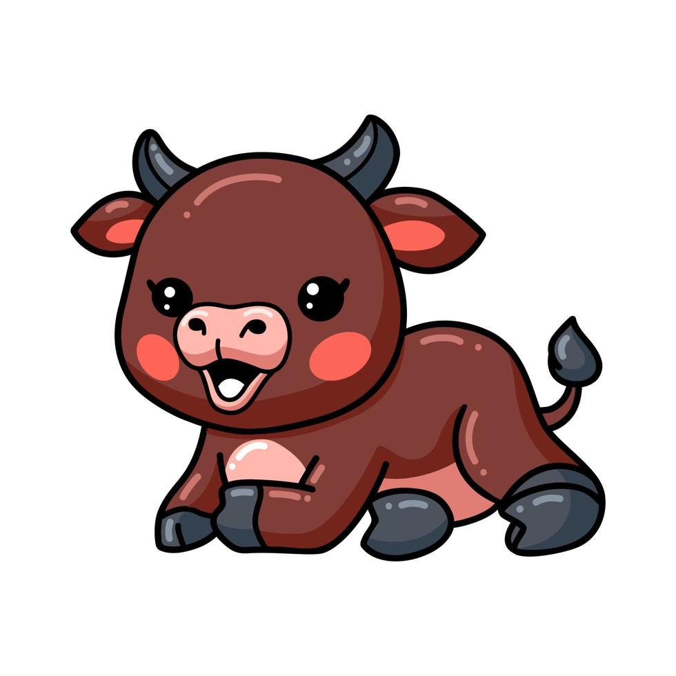 Cute baby bull cartoon laying down vector