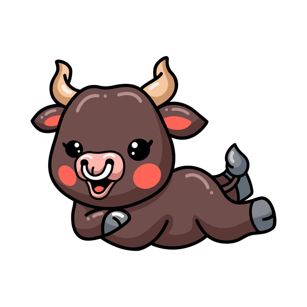 Cute baby bull cartoon laying down vector