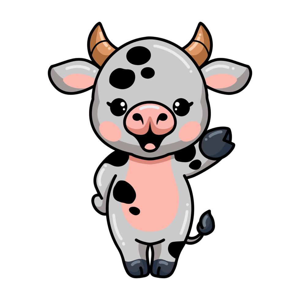 Cute baby cow cartoon waving hand vector