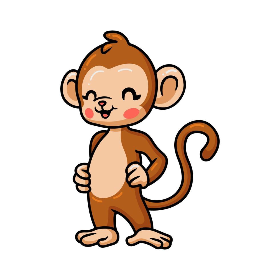 Cute baby monkey cartoon posing vector