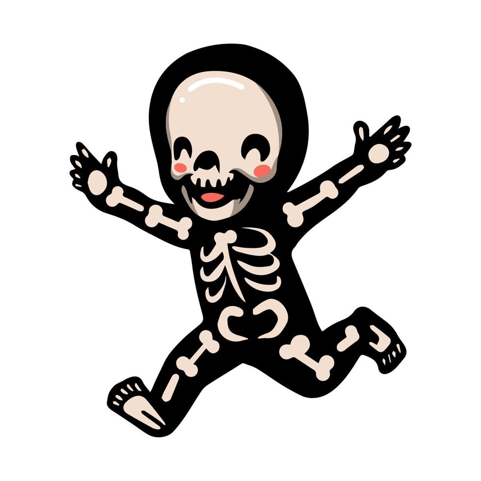 linda caricatura de esqueleto de halloween corriendo vector