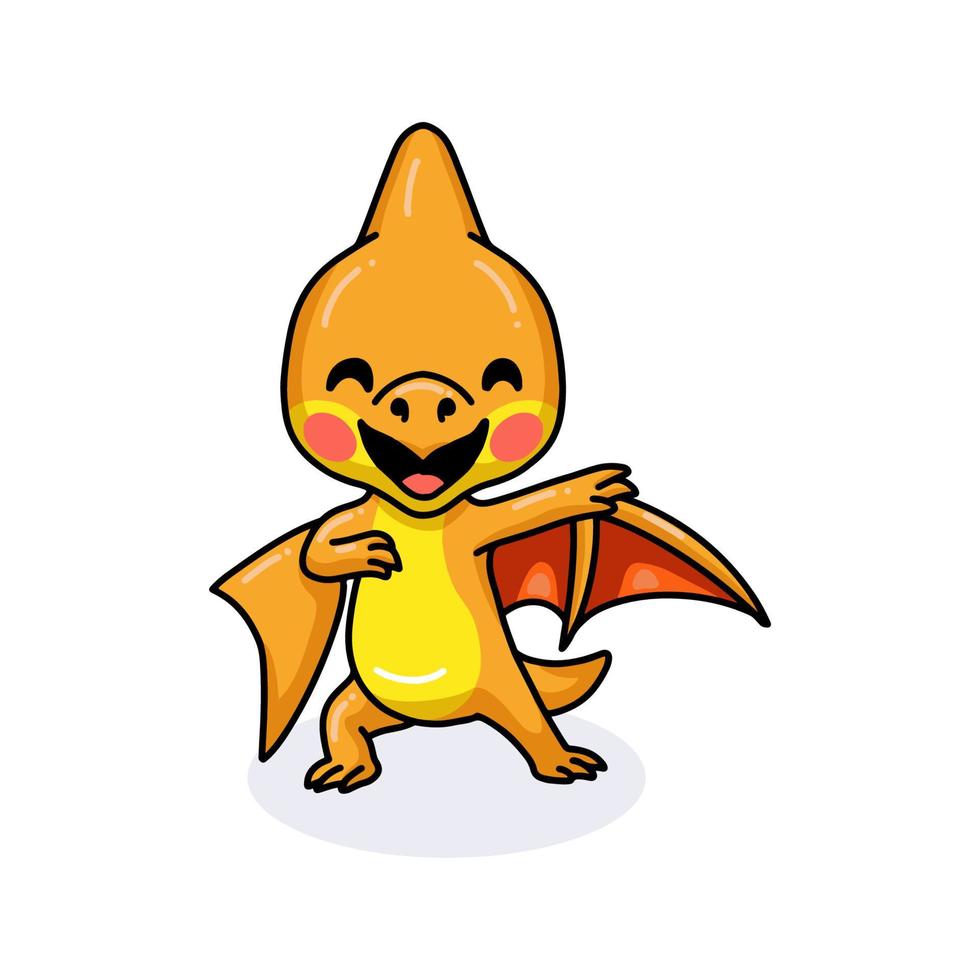 Cute little pterodactyl dinosaur cartoon dancing vector