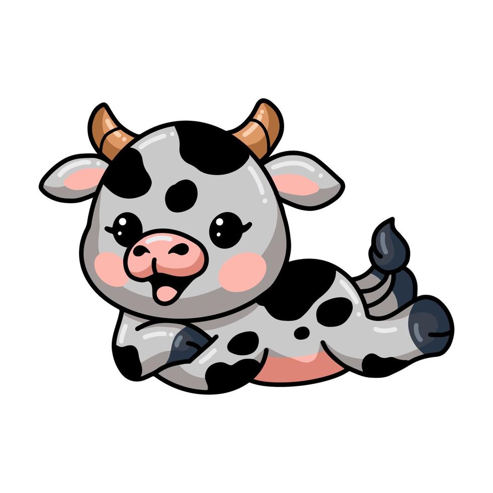 Cute baby cow cartoon laying down vector