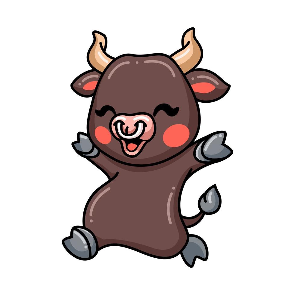 Cute happy baby bull cartoon vector