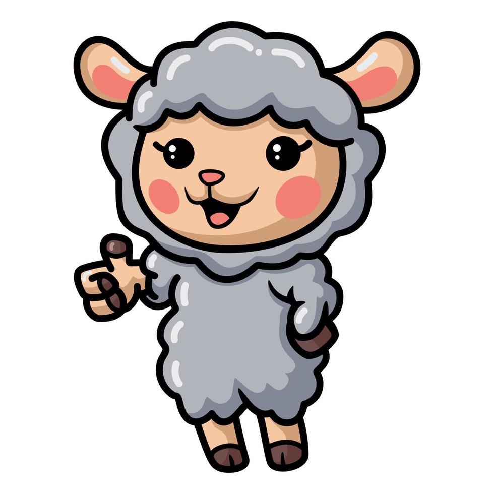 Cute baby sheep cartoon giving thumb up vector