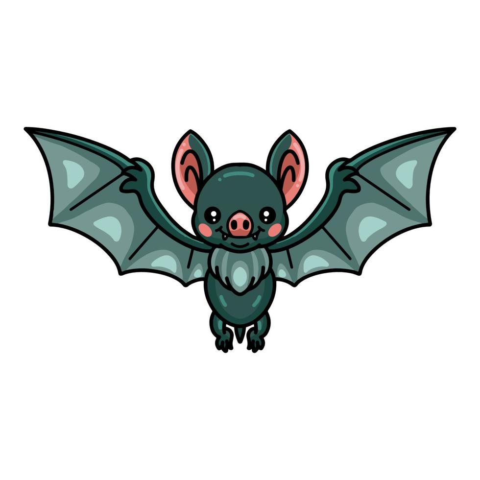 Cute green bat cartoon flying vector