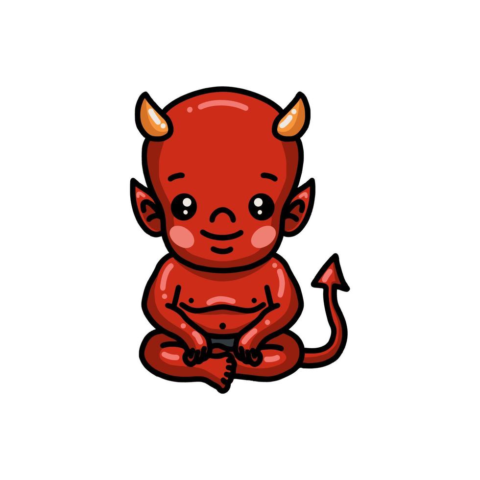 Cute little devil cartoon sitting vector