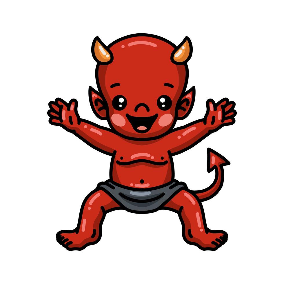 Cute little devil cartoon raising hands vector