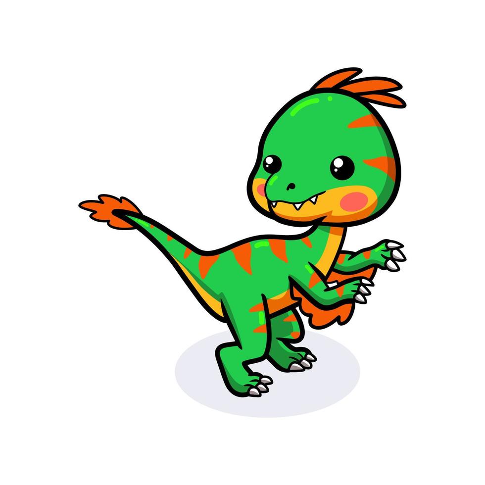 linda pequeña caricatura de dinosaurio oviraptor vector