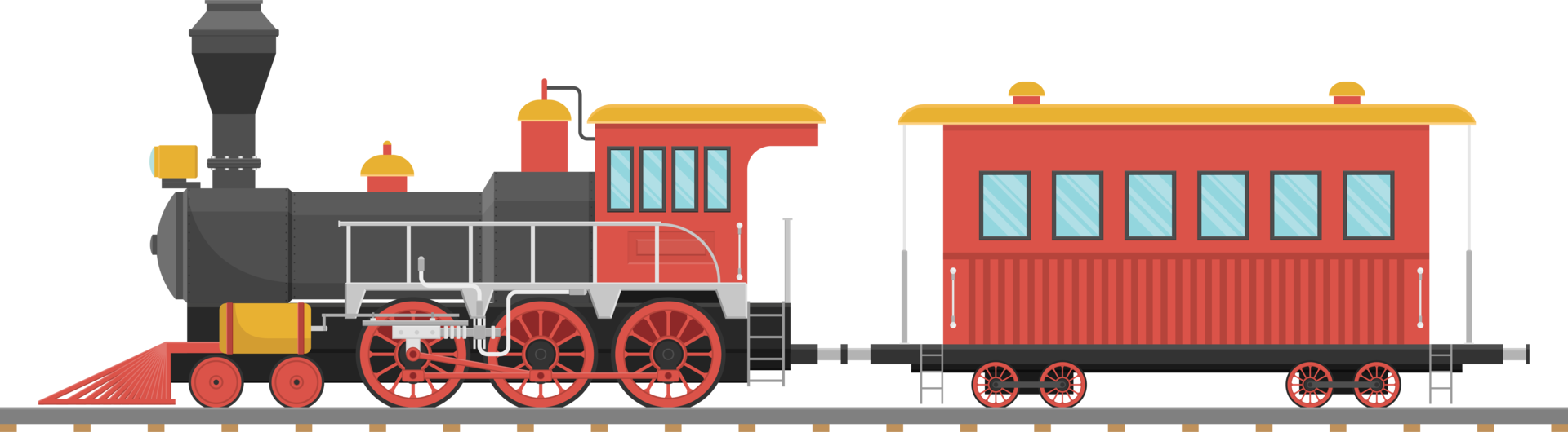 Vintage steam locomotive and wagon on railroad png