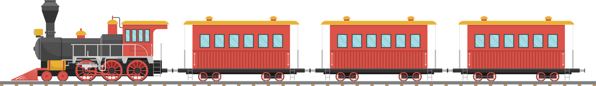 Vintage steam locomotive and wagon on railroad png